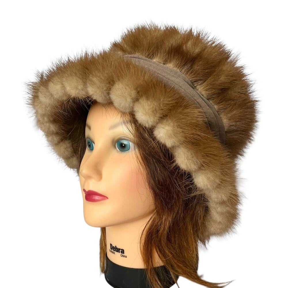 Vintage Pastel Mink Fur Silk Band Mr Sheldon Bucket Hat and Diamonds Phoenix Box